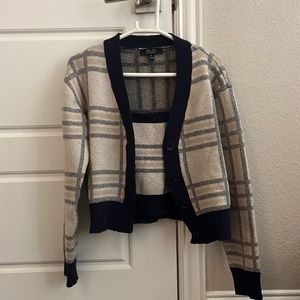 Cardigan and tank top set, navy blue and beige w/stripes